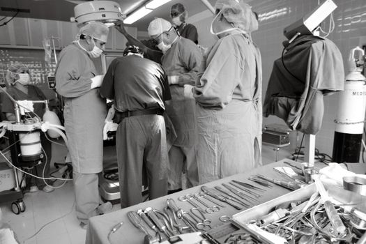 Emergency trauma surgery team in action